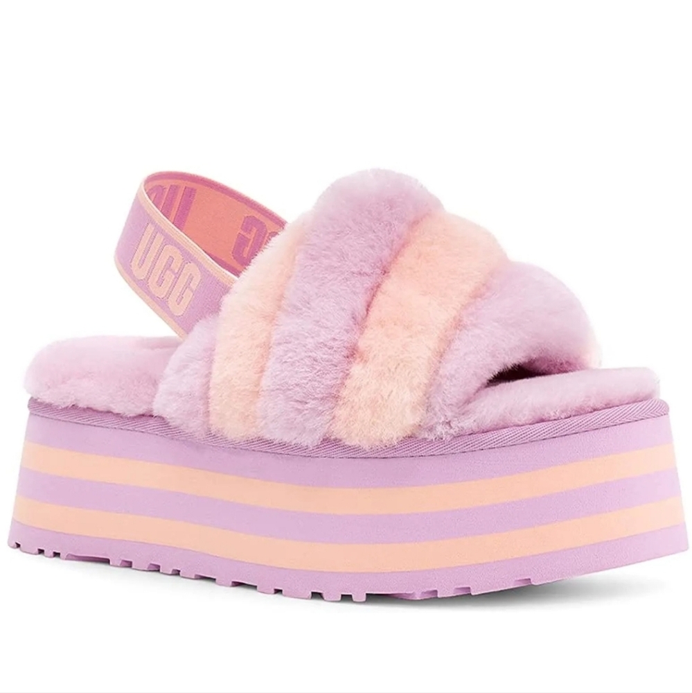 UGG Disco Stripe Slide Platform Slippers Primrose Pink Dust